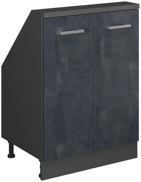 Küchenschrank für Dachschrägen R-Line Schwarz Beton 60 cm mit 2 Türen Vicco