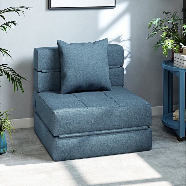HOMCOM Schlafsofa Gästebett mit Bettfunktion, Kissen, Schlafsessel klappbar 1 Teile, für Wohnzimmer, Schlafzimmer, bis 120 kg Belastbar, Dunkelblau