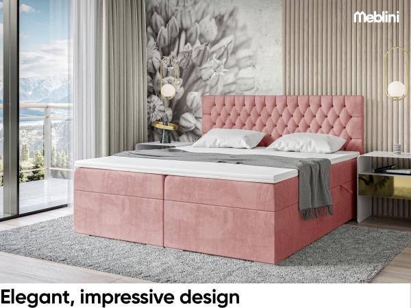 MEBLINI Boxspringbett DALIA 160x200 cm mit Bettkasten - H3/Rosa Samt Polsterbett - Doppelbett mit Topper & Taschenfederkern-Matratze Bild 2