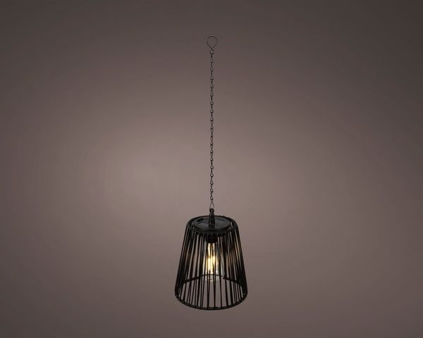 Lumineo LED Solarleuchte, Dauerlicht, warmweiß, Solar LED Pendelleuchte Outdoor 17,5cm Rattan-Optik Schwarz / Warmweiß