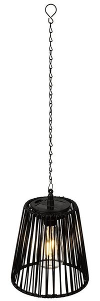 Lumineo LED Solarleuchte, Dauerlicht, warmweiß, Solar LED Pendelleuchte Outdoor 17,5cm Rattan-Optik Schwarz / Warmweiß