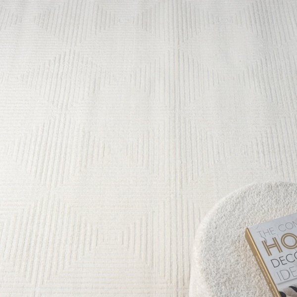 Vimoda Designteppich Wohnzimmer Boho Design 3D Raute Hoch-Tief-Effekt, Rechteckig, Höhe: 11 mm, Teppich 3D kariert für Esszimmer, Flur & Schlafzimmer Bild 3