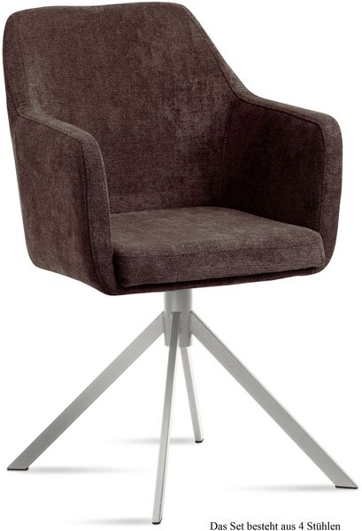 Armlehnstuhl (4er-Set) Dorrie 57x87x60 Edelstahl/Braun