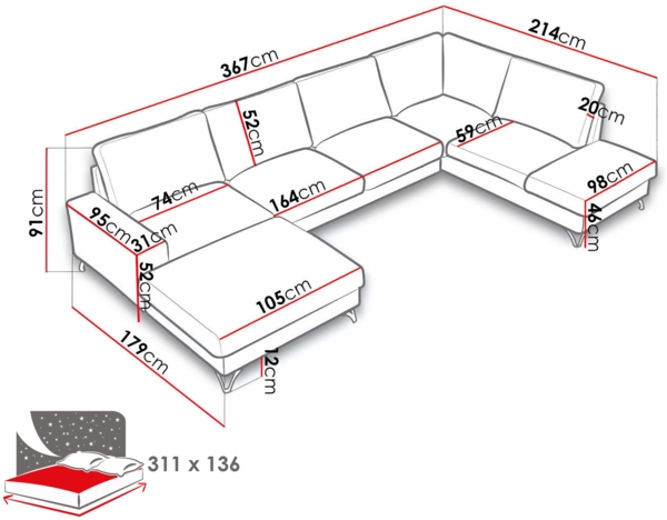 Wohnlandschaft Oddo U (Farbe: Verita 03, Seite: Rechts - L3F+L2F+R1F) Bild 5
