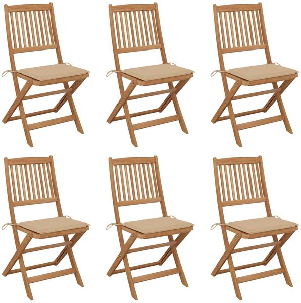 vidaXL Klappbare Gartenstühle 6 Stk. mit Kissen Massivholz Akazie 3074997