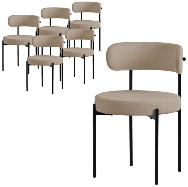 ML-DESIGN Polsterstuhl Esszimmerstühle Gruppe Küchenstuhl aus Teddystoff mit Metallbeinen (6 St), Clubstuhl 6er Set Wohnzimmerstuhl Braun moderne Design Lounge Stuhl