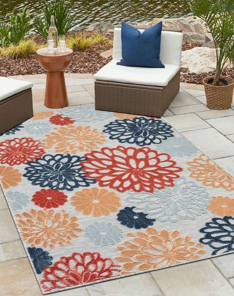 Wohnando Teppich MY-RUG Outdoor-Teppich "Bramble" 150x80 cm, bunt, rechteckig, Höhe: 8 mm, mit floralem Hoch-Tief-Design, für draußen, sommerlich bunt