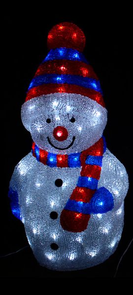 LED Weihnachtsfigur Acryl Schneemann 45cm beleuchtet 80LEDs Weihnachtsdeko blau