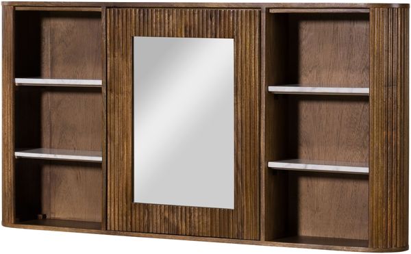Spiegelschrank Mango 145 x 20 x 75 braun lackiert / Marmor weiß BARCELONA #246