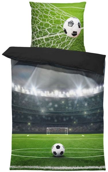 One Home Bettwäsche Fotodruck, Mikrofaser, 2 teilig, Fußball Stadion Kinder Jungen, Knitterfrei Weich für Sommer und Winter