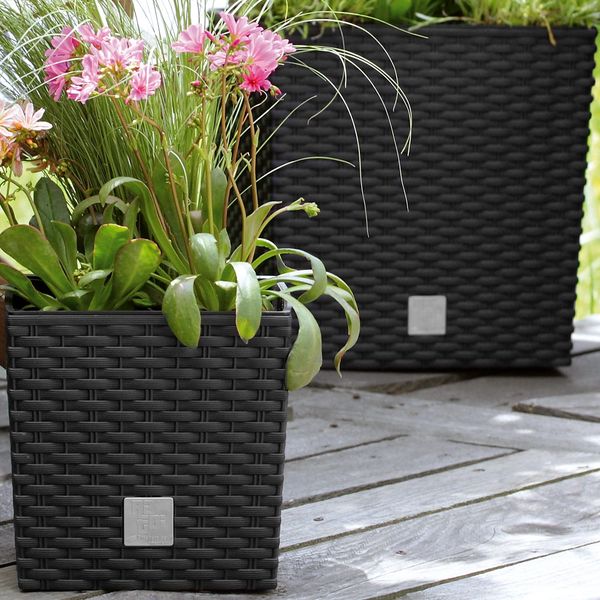 Prosperplast 'Rato' Blumentopf, Polyrattan, Anthrazit, 32 x 32 x 32,5 cm, 21 Liter