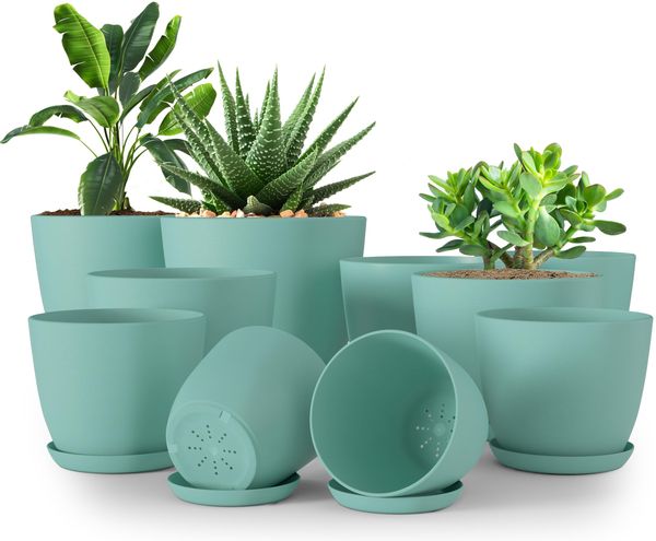 Utopia Home 10er-Pack Blumentopf 18/17/15/13/12 cm Übertopf mit Untertasse Für Küche, Balkon Blumentöpfe mit Untertasse Gartenpflanzen Sukkulenten, Baumschule Blumentopf für Zimmerpflanzen Aqua.