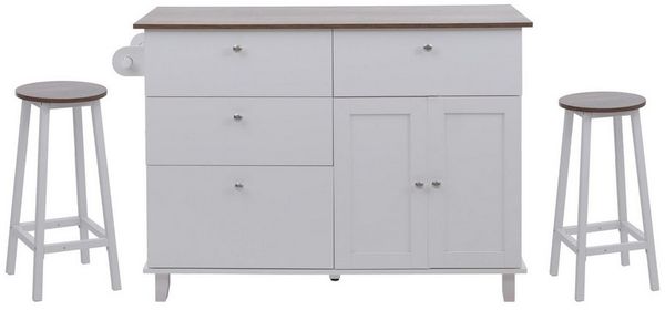 MCW Kücheninsel MCW-P62, Tischplatte mit Struktur, Ausreichend Stauraum, Hocker mit Fußablage
