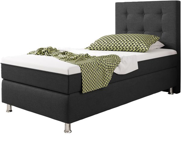 Boxspringbett KN0020 90x200 cm Webstoff Anthrazit mit Topper-Optik