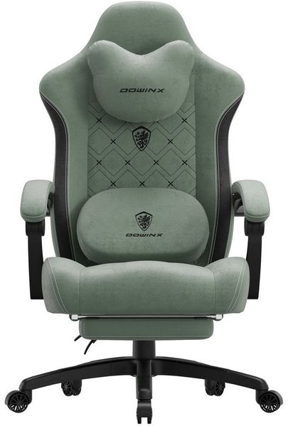 Dowinx Gaming-Stuhl Bürostuhl mit Beheizter Massage Lendenwirbelstütze (Packung), Gamer Stuhl Stoff mit Tasche Frühling Kissen und Fußstütze