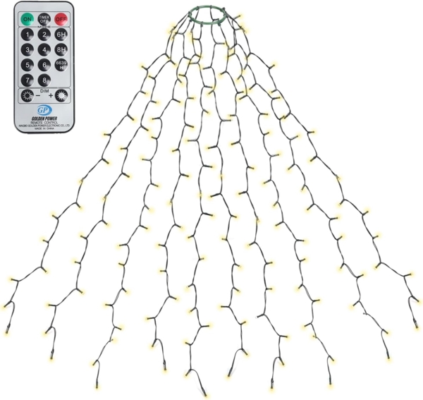 Salcar LED-Lichterkette LED Lichterkette Weihnachtsbaum mit Ring weihnachtsbaumbeleuchtung, Fernbedienung 1,5m mit 10 Girlanden 250 LED für 90cm- 150cm Tannenbaum