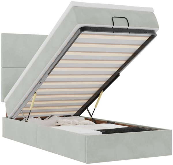 vidaXL Ottoman-Bett mit Matratzen & LEDs Hellgrau 90x190 cm Samt 3314216