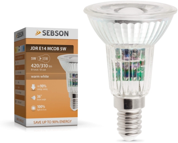 SEBSON E14 LED Lampe 5W COB, ersetzt 50W Halogen, 420 Lumen, warmweiß, LED Spot 46°, Leuchtmittel Strahler 230V, nicht dimmbar