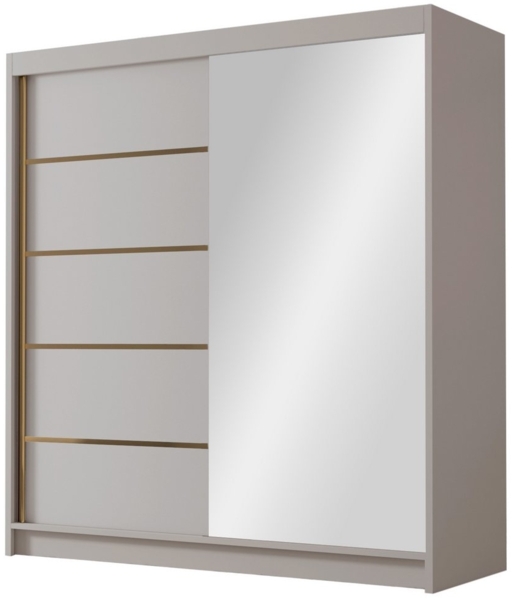 Kleiderschrank mit Goldverzierung Bajpra III mit zwei Schwebetüren, Spiegel (Farbe: Cashmere)