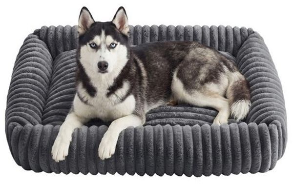 FEANDREA Hundebett, orthopädisches Hundekörbchen, Hundekissen waschbar, weiche Polsterung, 106 x 75 x 20 cm, grau