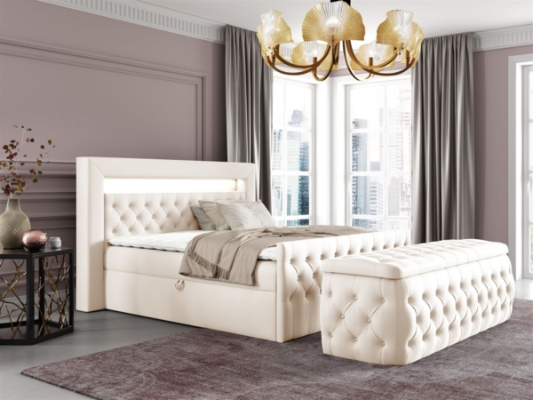 Boxspringbett Schlafzimmerbett ERNESTO Nr. 3 120x200cm in Elisa Velvet Cremeweiß