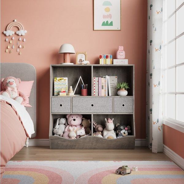 GarveeMore Kinderregal Bücherregal Kinder Spielzeugregal mit 3 Schubladen 93x30x93cm