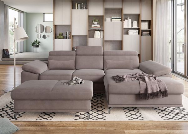 sit&more Ecksofa Cabrio L-Form, mit Sitztiefenverstellung, Arm- und Kopfteilverstellung, 2 Nierenkissen, Federkern, optional Bettfunktion und Stauraum