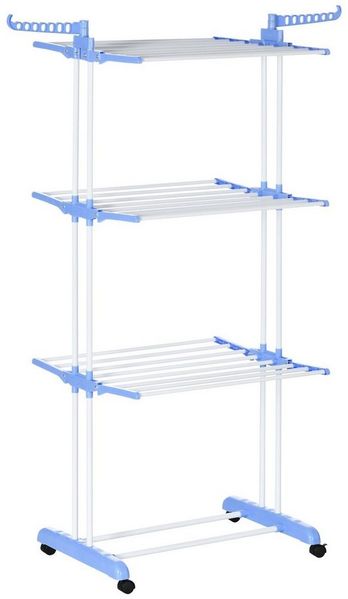 HOMCOM Wäscheständer Wäschetrockner Turmwäscheständer Standtrockner mit 4 Ebenen, Stahl Blau 73 x 45,5 x 177cm