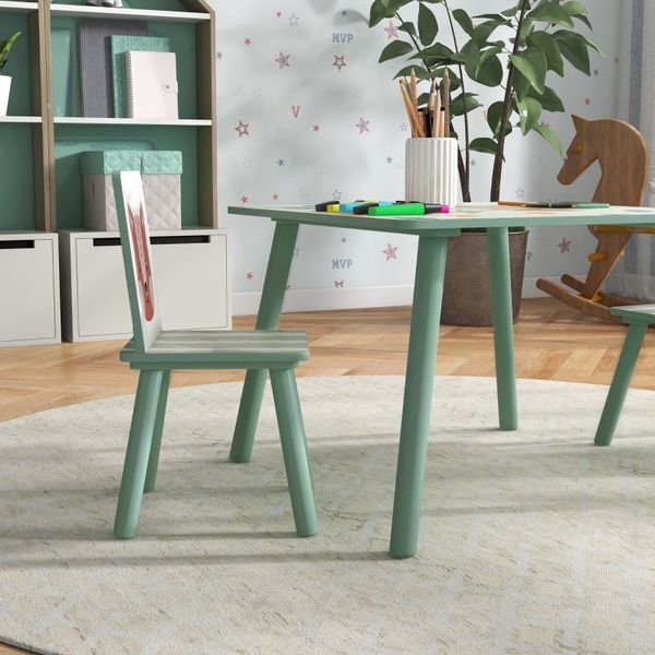 Kindertisch mit 2 Stühlen Set Massivholz 60x60 cm Mit Motiv Für Kinder 3-8 Jahre Mal- & Spieltisch Kinderzimmer Sitzgruppe