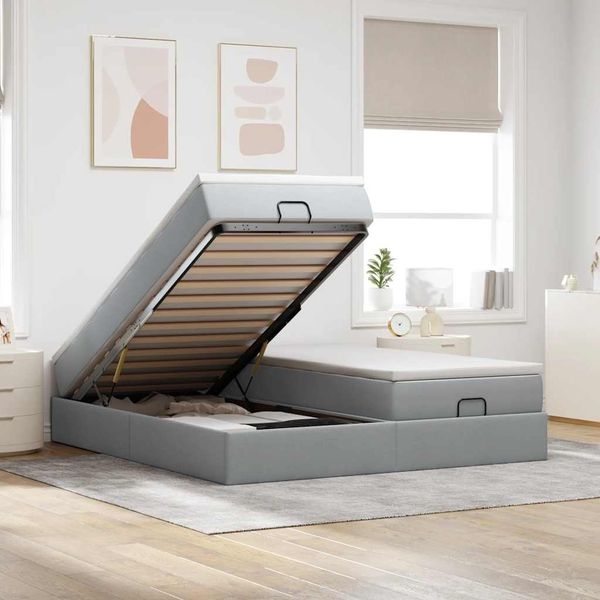 vidaXL Ottoman-Bett mit Matratzen Hellgrau 200x200 cm Stoff 3311248