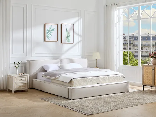 Vente-unique - TAVESO Bett Stoff Beige - B 233 cm x H 92 cm x L 234 cm