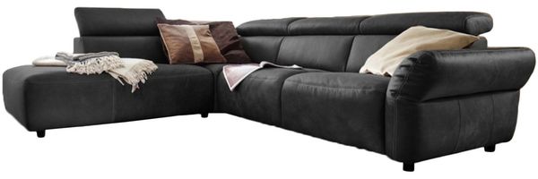 KAWOLA Sofa RISO Ecksofa mit motorischer Sitztiefenverstellung Leder schwarz Recamiere links 81 x 240 x 263 cm Bild 2