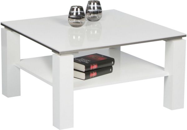 Stella Trading ROMY MINI Moderner Couchtisch weiß Hochglanz - geräumiger Sofatisch mit zwei Ebenen für Ihren Wohnbereich - 75 x 41 x 75 cm (B/H/T)