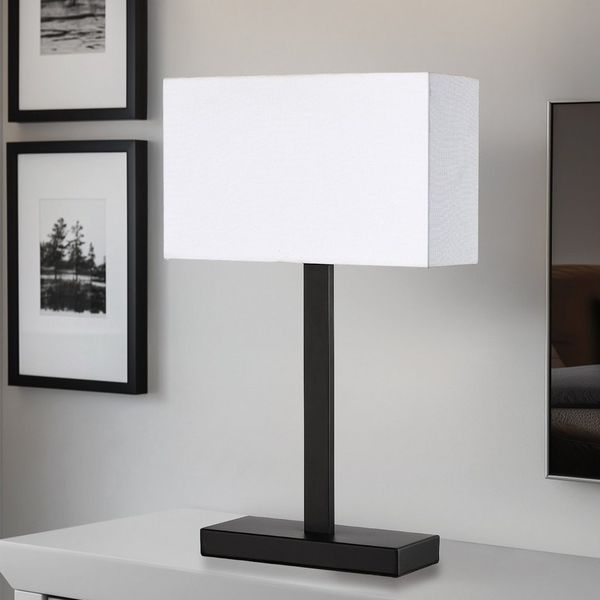 STANBOW Tischleuchte Tischlampe mit Leinenschirm & Metallsockel im Modern-Stil, ohne Leuchtmittel, Schwarz, E27, für Sideboard & Nachttisch, Schlaf-, Wohnzimmer