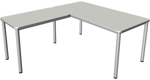 Kerkmann Schreibtisch Prime 160x80x75 cm m. Anbautisch 100x60 cm 4 Bein-Gestell alusilber lichtgrau