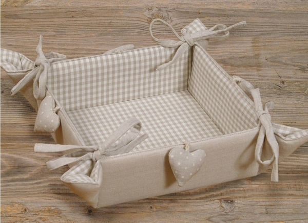 matches21 HOME & HOBBY Vorratsdose Brotkorb aus Stoff LINA Beige, kariert & Herzen, in 20x20 cm, Textil, (1-tlg), Wiederverwendbar & Waschbar bis 30 Grad