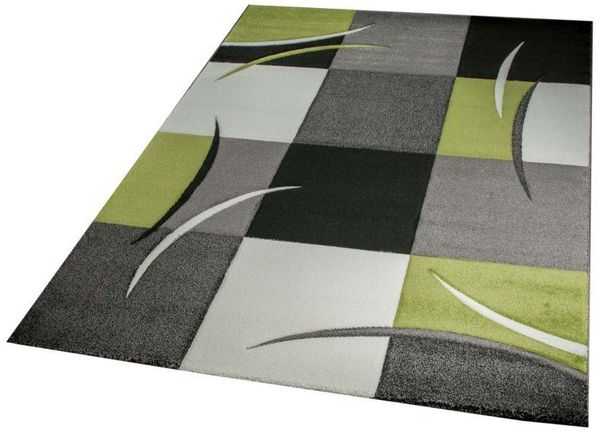 Carpetia Teppich Designer Teppich Wohnzimmerteppich karo grün grau creme schwarz, rechteckig, Höhe: 13 mm