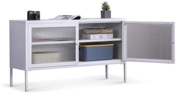 Coemo Sideboard Tokio aus Metall mit Glastüren Weiß