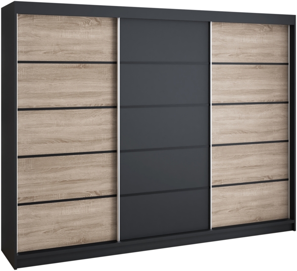 Schwebetürenschrank MES 2-türig Schrank 200 cm (mit Spiegel) Farbe: Schwarz , sonoma