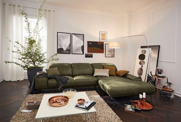 Musterring Wohnlandschaft MR 2490 Ecksofa mit erstklassigem Sitzkomfort, Long-Life-Leder, Fuß Schwarz, Sitzhöhe 46cm, wahlweise mit Funktionen, Maße 342x207 cm