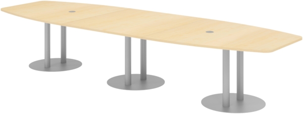 bümö Konferenztisch oval 400x130 cm großer Besprechungstisch in Ahorn, Besprechungstisch mit Gestell in Silber, Meetingtisch für 14 Personen, XXL-Tisch für Besprechungsraum & Meeting, KT40S-3-S Bild 1