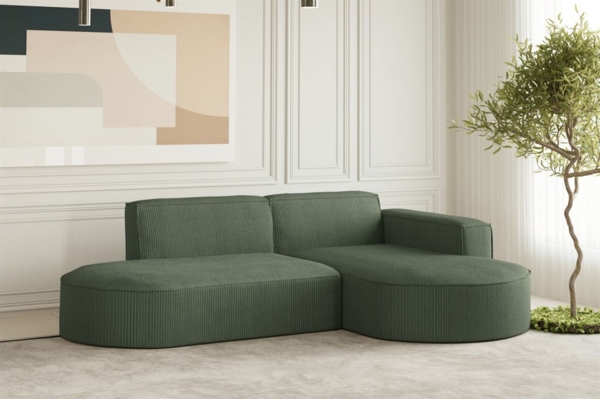 Ecksofa Designersofa PALMA XS in Stoff Scala Forest Ottomane Rechts