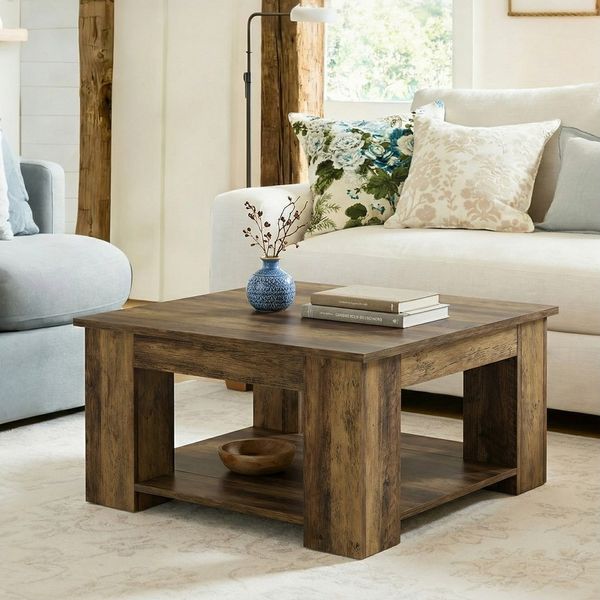 Tribesigns Couchtisch 80cm quadratischer Couchtisch mit Ablagefach, 2-stöckiger