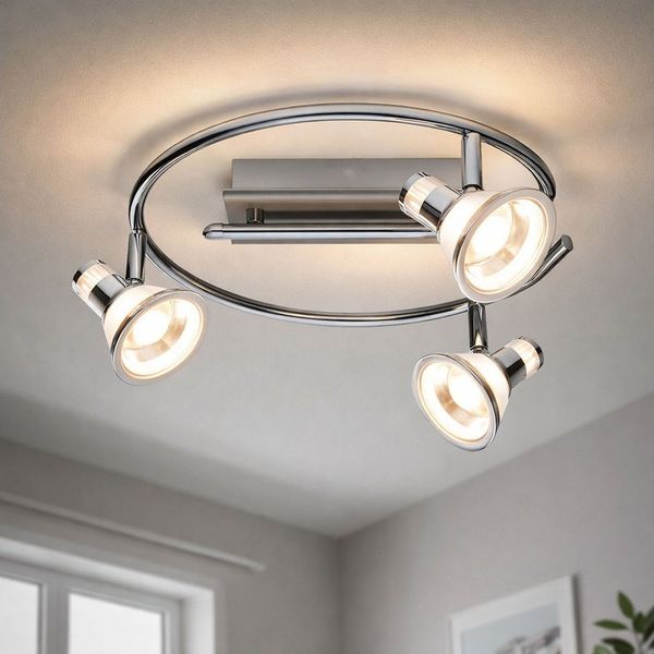 LED Deckenlampe, Chrom, Spots bewegliche, D 30 cm