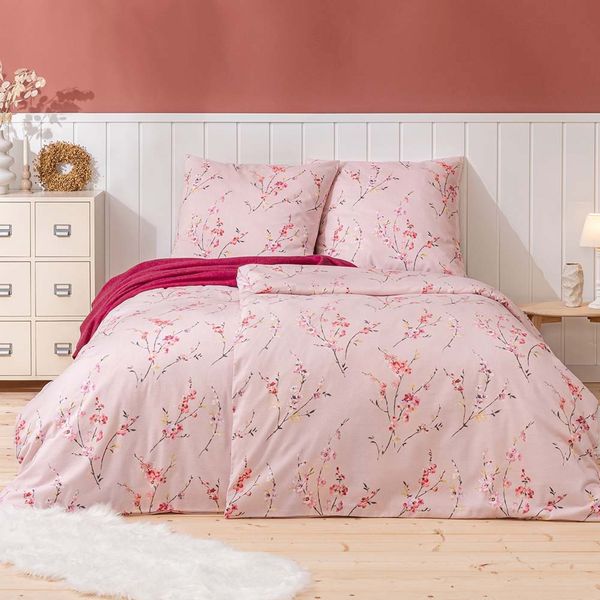 Estella Samt + Seide Flanell Bettwäsche 155x220 Trento azalee Blütenzweige 5463-250
