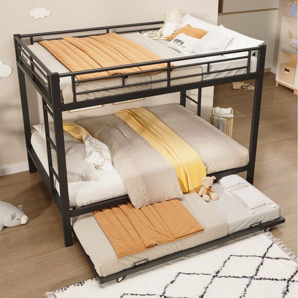 Merax Etagenbett mit Ausziehbett 90x190cm (1-St, Jugendbett Stockbett), Metallbett Stockbett Kinderbett 140x200cm mit Geländer und Leiter