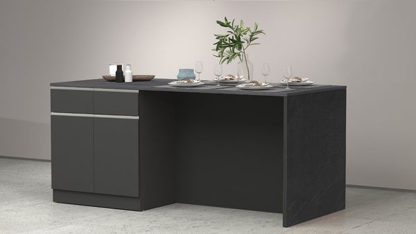 KOCHSTATION Kücheninsel Sole,Kochinsel,Küchenarbeitsblock,Inselküche,Arbeitsinsel, Breite 200 cm mit 4 Türen,4 Schubkästen, Aluminiumgriff