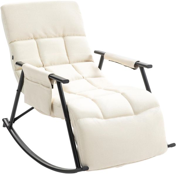 Schaukelstuhl JULIA Indoor - 61x100x66cm, Stoff, Creme | Liegestuhl Relaxstuhl Sofastuhl