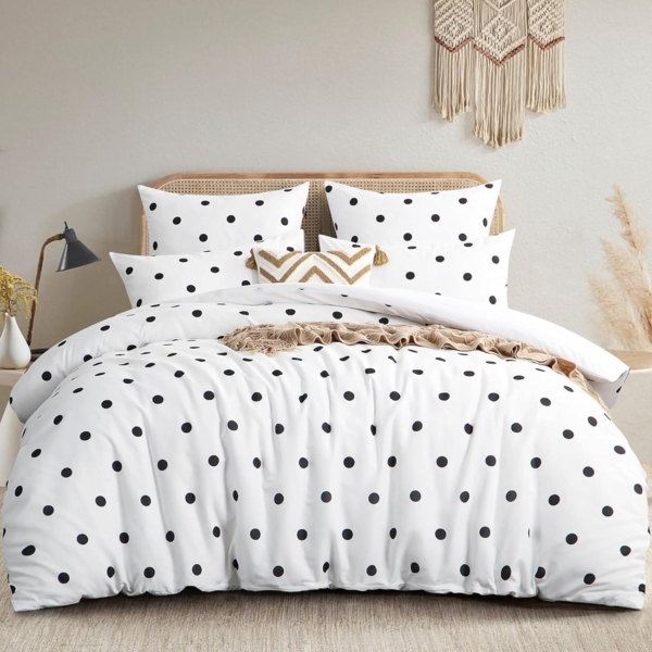 Bettwäsche 200x220 Weiß Polka Dot Muster Mikrofaser SEO Bügelfrei