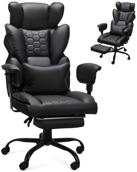 Clanmacy Gaming-Stuhl Gaming-Stuhl Bürostuhl Ergonomischer mit Fußstütze Chefsessel Schwarz (Möbelset, 3 St), PU-Lederstoff Verstellbare gepolsterte Armlehnen